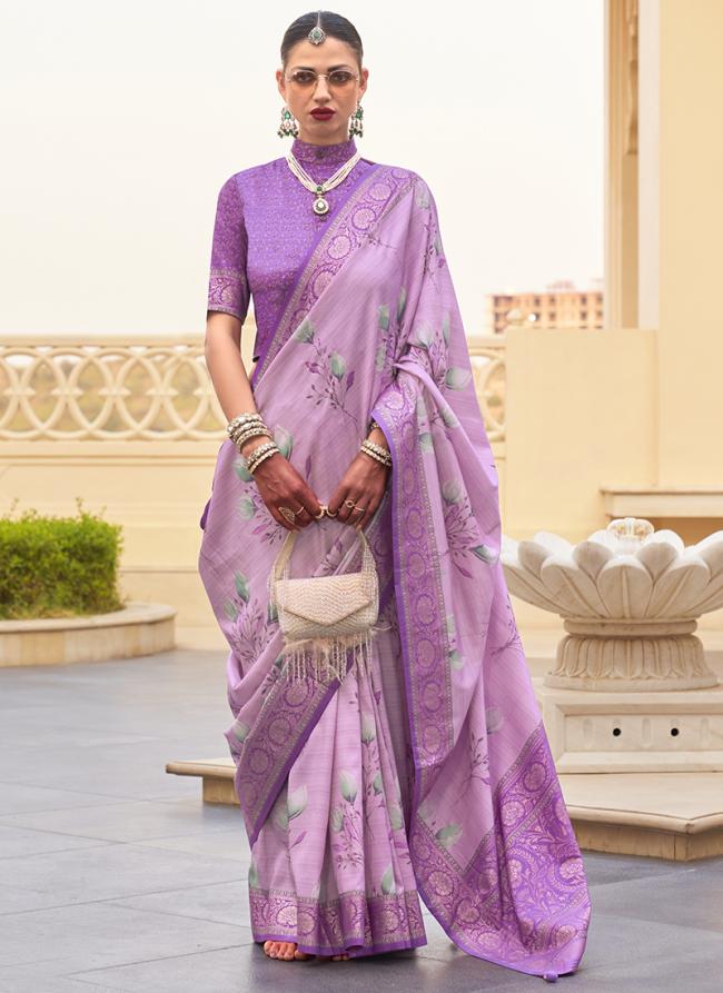 Pv Silk  Lilac Wedding Wear Floral Print Saree